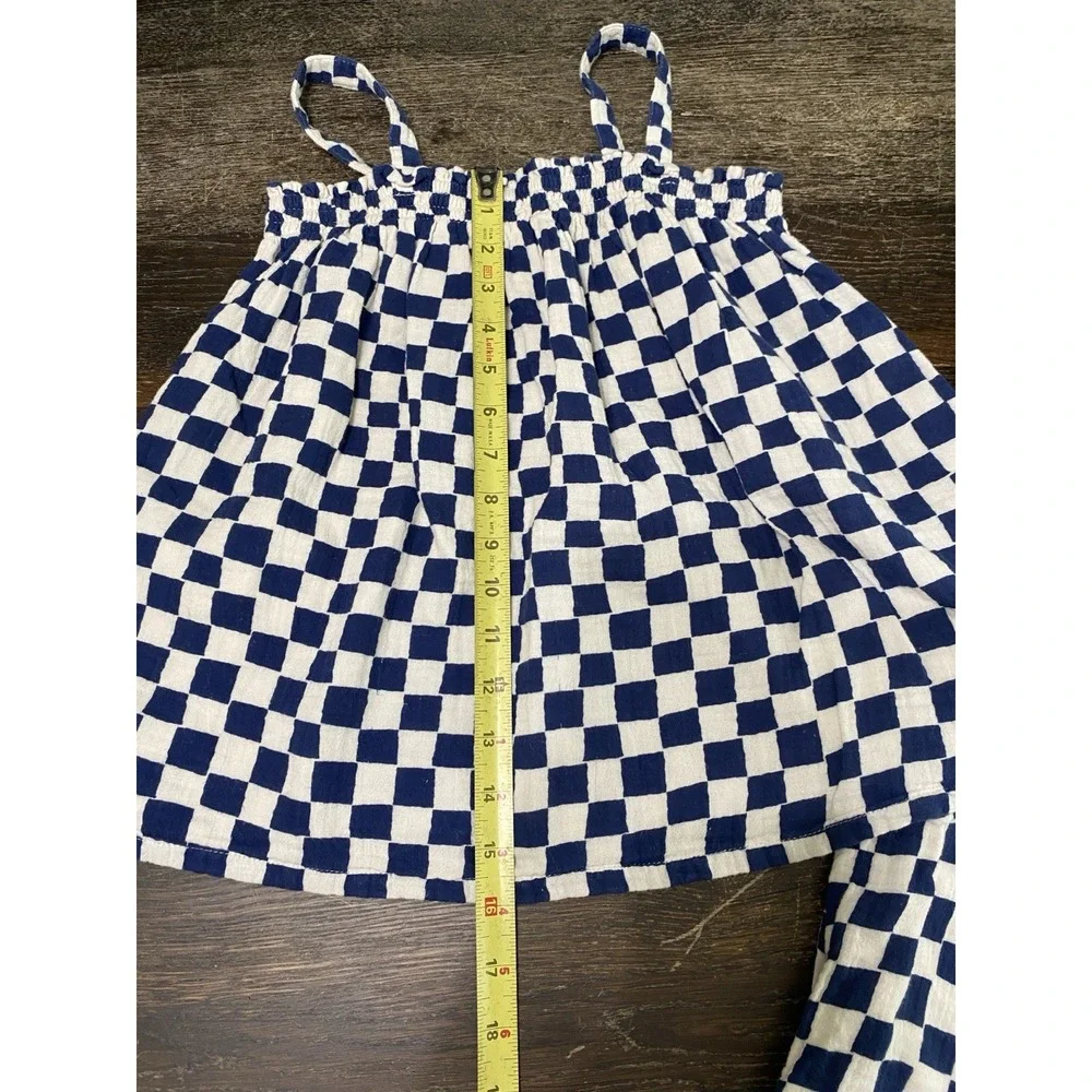 2PC Hanna Andersson Smocked Cami Top & Wide Leg Pant Set Navy White Check 10/12